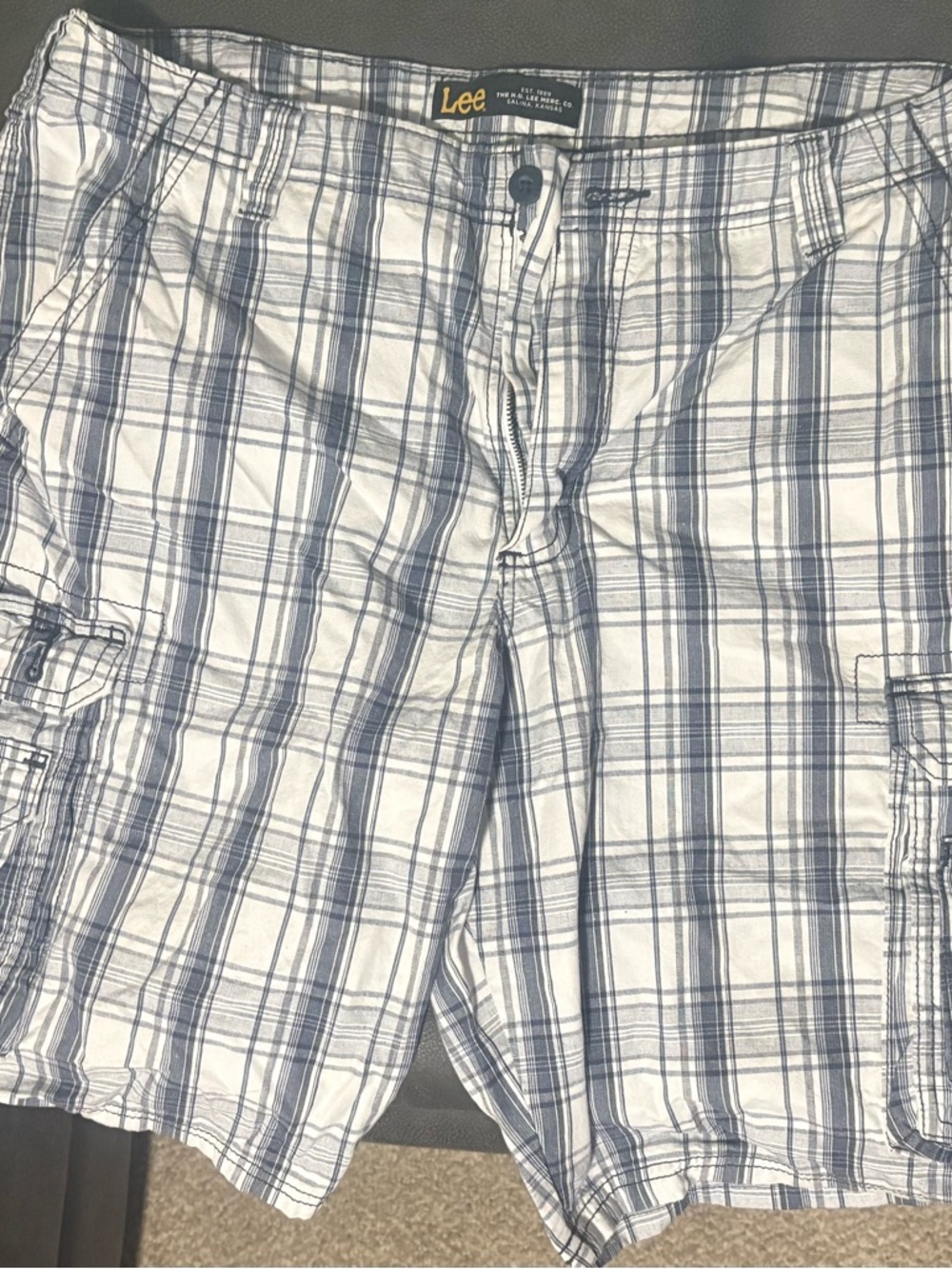 Lee White and Blue Plaid Cargo Shorts